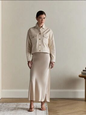 Quince Cream Cropped Leather Jacket